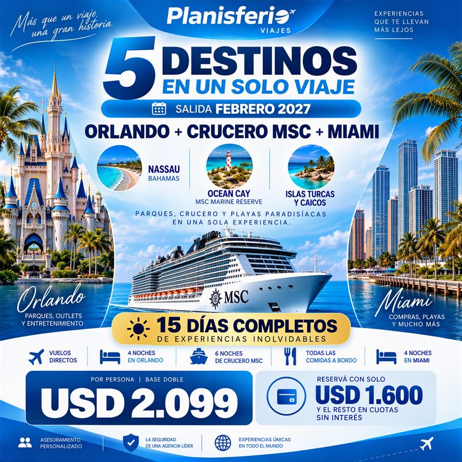 Flyer Orlando, crucero MSC y Miami, febrero 2027